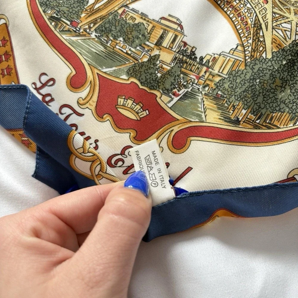 Vintage LAHMY Paris Souvenir Scarf Made In Italy Eiffel‎ Tower Landmarks 30x31